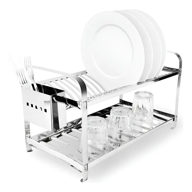 Escorredor De Louça Bancada Secador 20 Pratos Mak Inox Cor Prateado