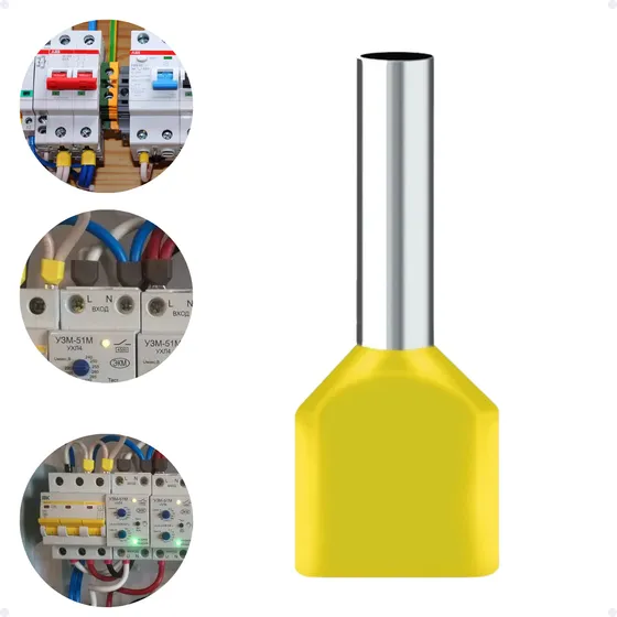 Terminal Tubular Duplo Ilhós 6mm Te6014 Amarelo 100 Peças