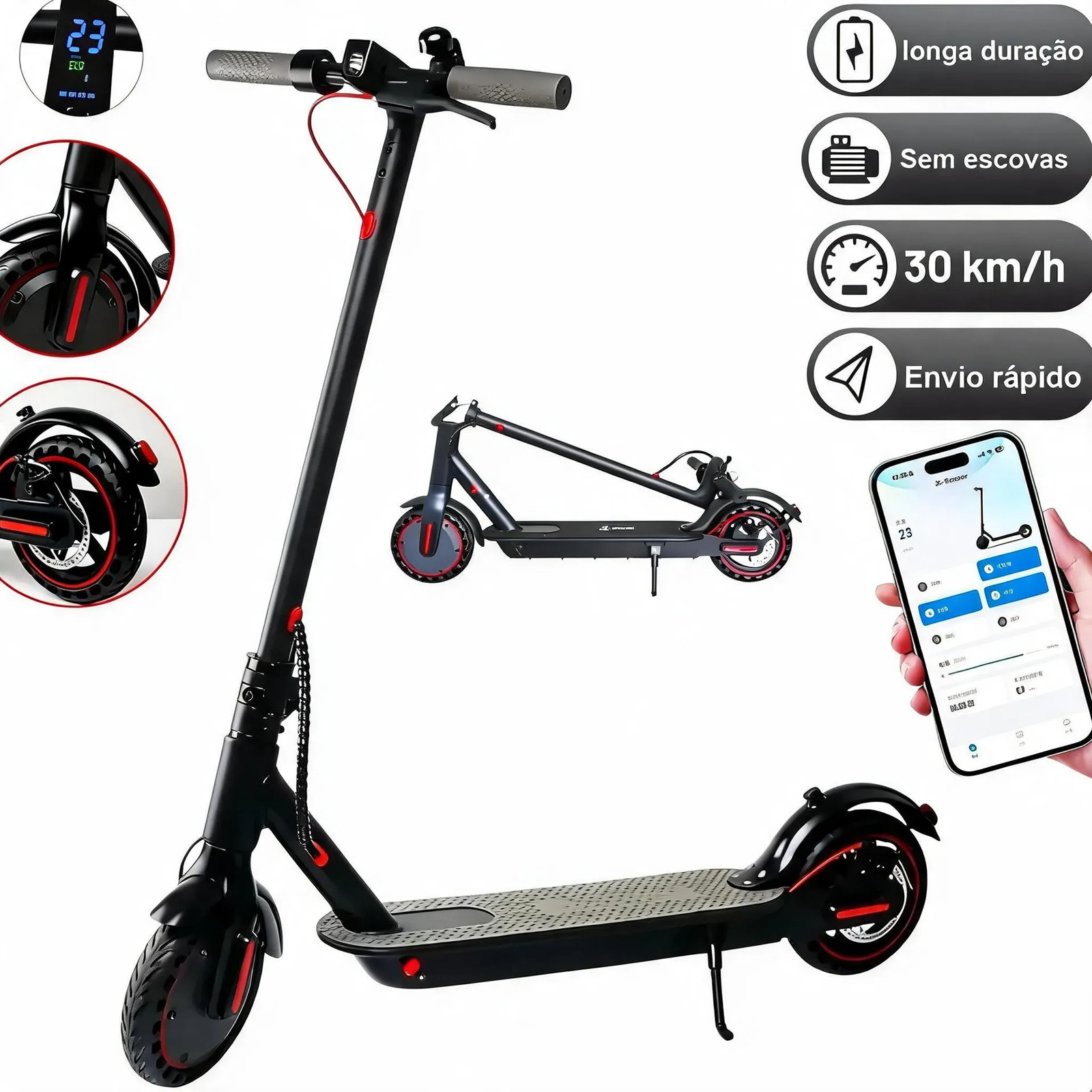 Patinete Scooter Elétrico Com Velocidade Até 30 Km Bluetooth Preto Patinete Scooter Elétrico Com Velocidade Até 30 Km Bluetooth Preto