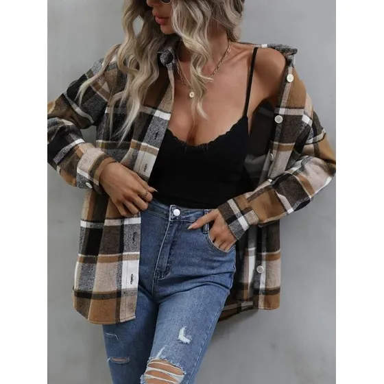 Camisa A Cuadros Blusa Shein Oversized Dama Talla M