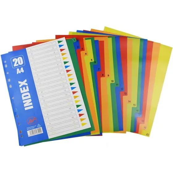 Set 20 Separador Divisor De Hoja Carpeta A4 Color Variados Separadores