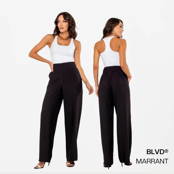Calça Social Blvd Cintura Alta Alfaiataria Viscose Pantalona