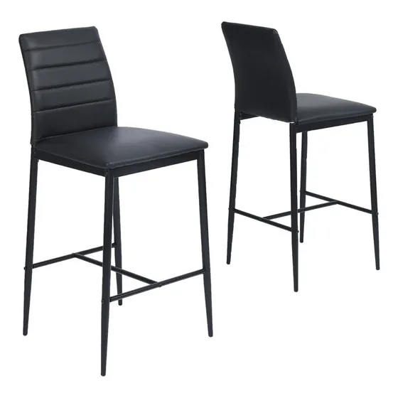 Bancos Altos para Cocina Set de 2, Color Negro en Estilo Industrial, Con Reposapiés Y Respaldo, HOMEMAKE FURNITURE