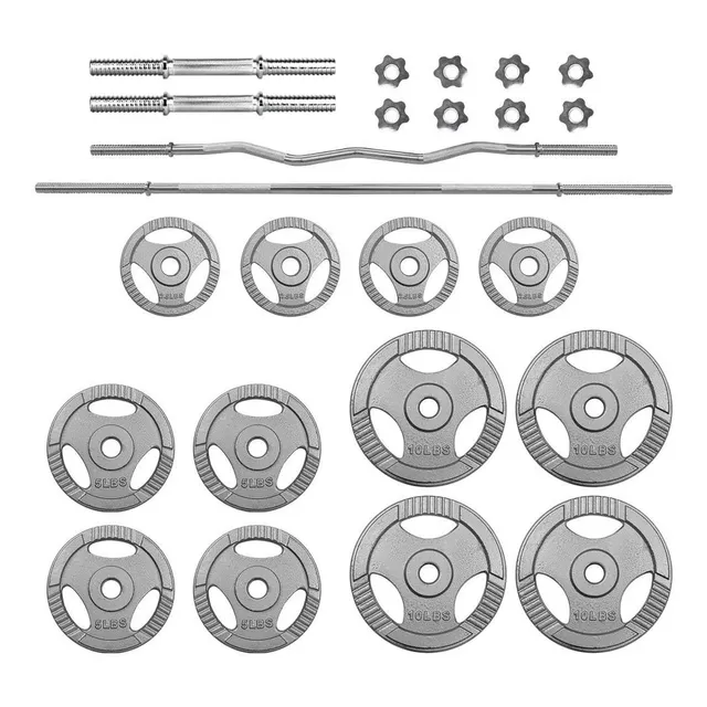 Kit Pesas Barra Recta Par Mancuernas Barra Z Discos 70lbs Color Gris claro