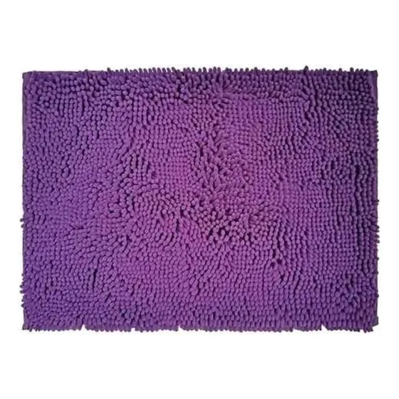 Alfombra De Baño Shaggy Base Antideslizante Moderna Suave Color Violeta