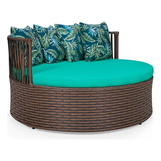 Chaise Sofá  Redondo Em Junco P/ Jardim Área Externa Gourmet