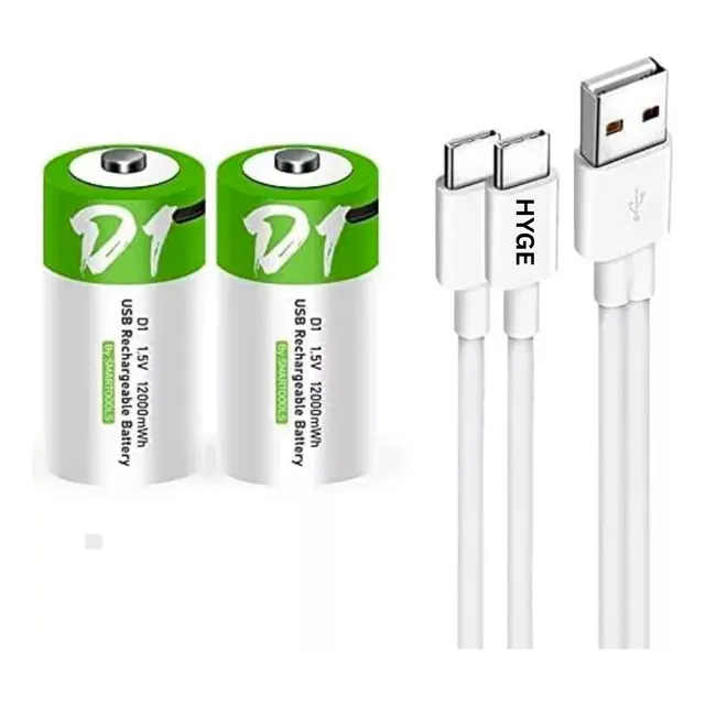 Paquete De 2 Pilas D Lr20 Hyge Recargables Usb C 12,000mwh 1.5v Carga Rápida Alta Duración Ideales Para Juguetes, Linternas