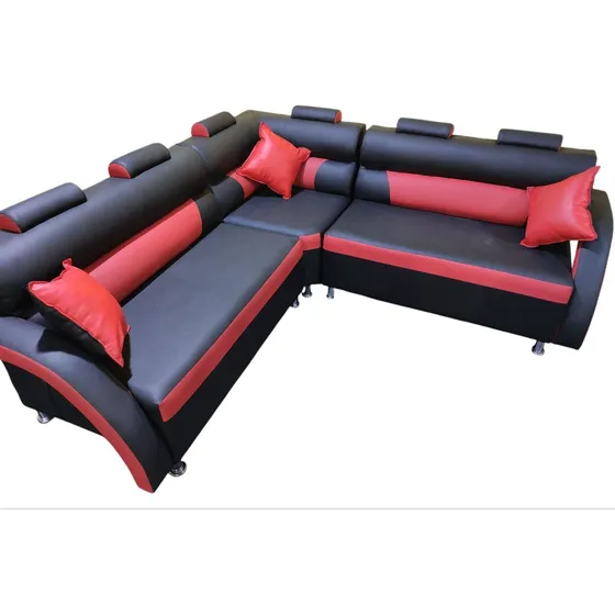 Sofá Pericoca Negro Con Rojo 5 Puestos Mueblería Ckr Moderno
