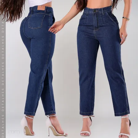 Calça Jeans Moom Luxo Moda Feminina Escura Cos Alto 100%