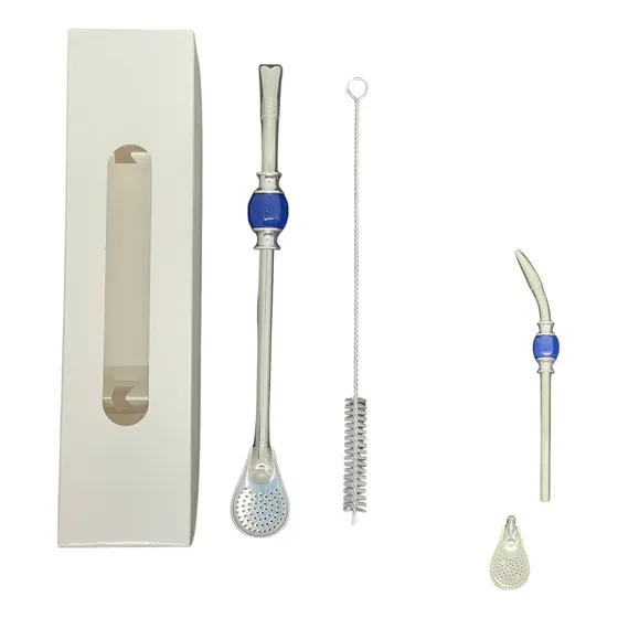 Bombilla Mate Acero Inox Piedra Colores Desarmable + Cepillo | Cuotas sin interés