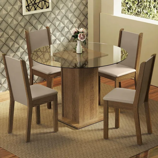 Juego de Comedor Madesa Nanda con 4 Sillas Marrón/Crema/Beige