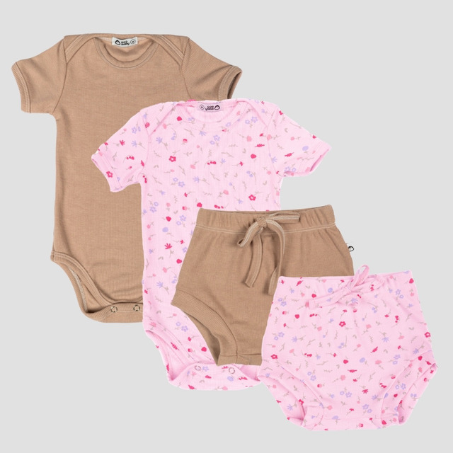 Kit Bebê 2 Conjuntos De Verão Body E Short Canelado 05k2 Kit Bebê 2 Conjuntos De Verão Body E Short Canelado 05k2