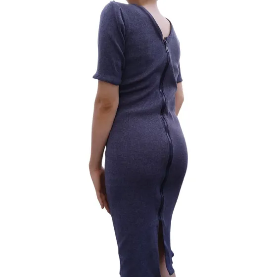 Vestido Azul Marino De Tela Acanalada Talla M