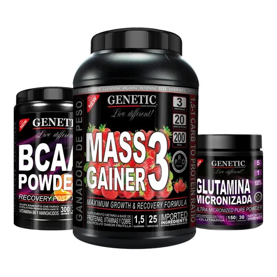 Gainers 3 Bcaa Glutamina Genetic Crecimiento Muscular Magro 