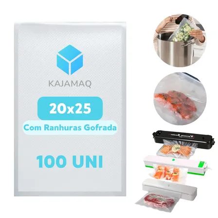 100 Saco A Vacuo 20x25 Gofrado Saquinho Para Alimentos Embalagem Com Ranhuras Para Seladora A Vacu Domestica Vacuum Sealer Fresh Pro Sacos Plástico Bpa Free Sous Vide Para Embaladora De Alimentos