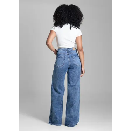 Jeans Sawary Feminina Calca Wide Leg_282954 Índigo Liso 40