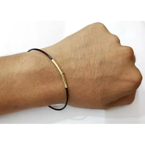 Pulsera De Caucho Con Placa De Oro 14k Pulsera De Oro 14k