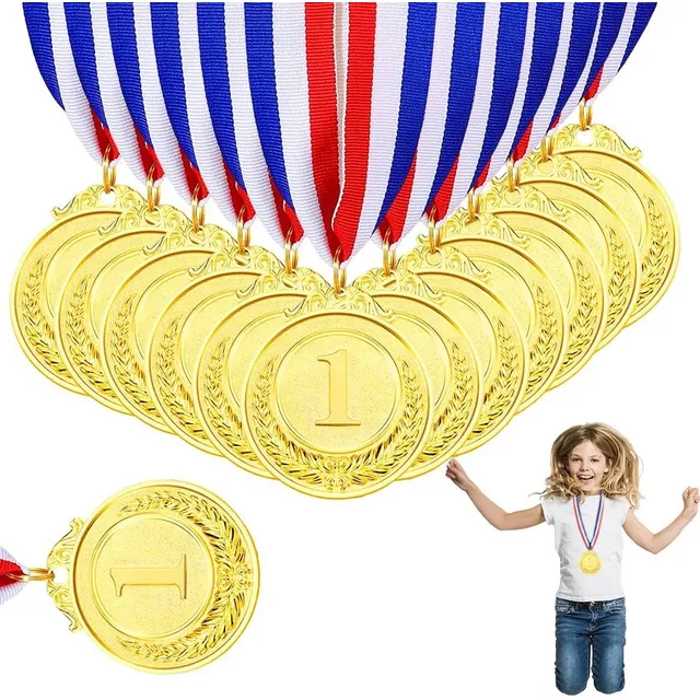 10 Pcs Medallas Deportiva Metálica Niños Con Cinta Grabado 