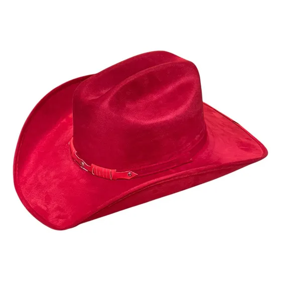 Sombrero Vaquero Para Mujer Moda Texana Gamuza Rojo Rojo L