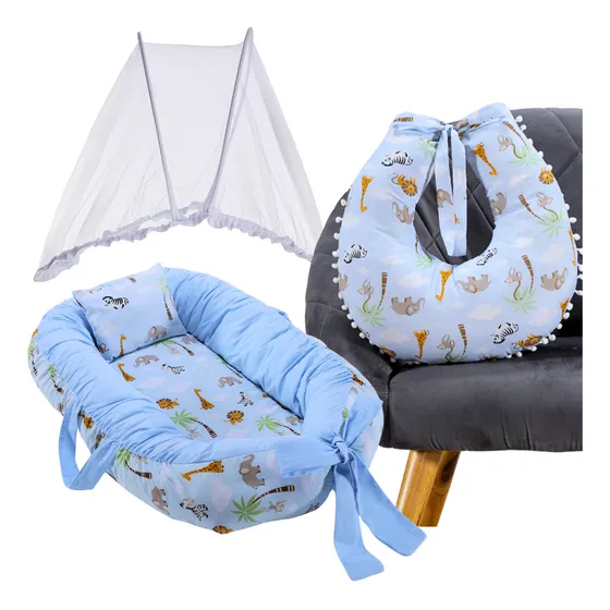 Kit Ninho Redutor Berço + Almofada Amamentação + Mosquiteiro