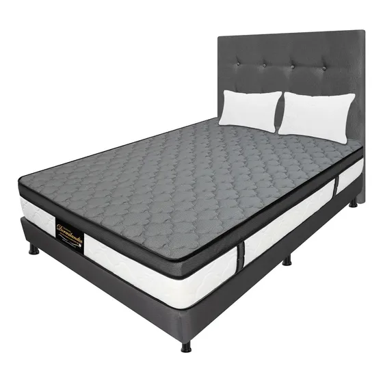 Colchon Dormilandia Dublín Gris Doble + Base cama + Cabecero + Almohadas