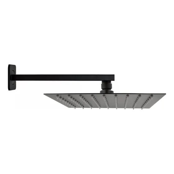 Regadera Cuadrada Acero Inoxidable 20cm Con Brazo Negro Mate