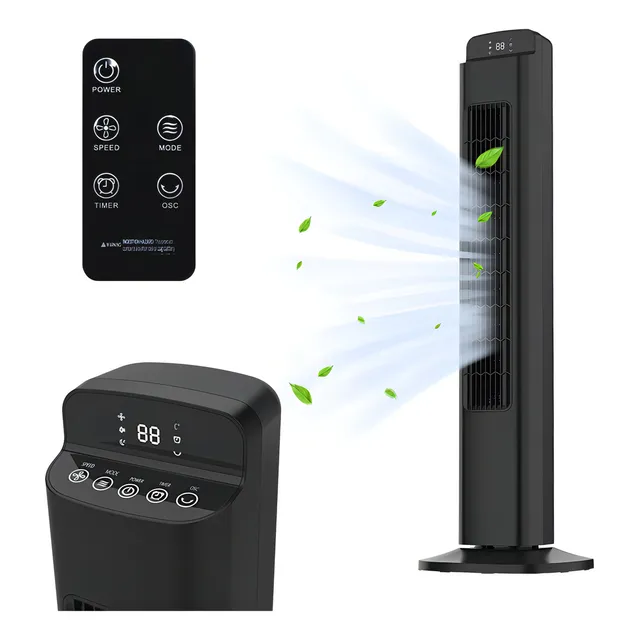 Xinest Ventilador De Torre Silencioso Con Mando A Distancia Temporizador 24 Horas 3 Modos 5 Velocidades 92 Cm Con Oscilación 80°
