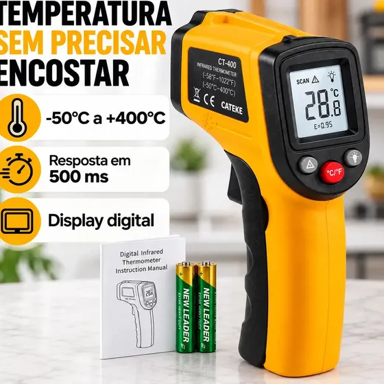 Termometro Culinario Digital Infravermelho Forno Ambiente Casa Cozinha Geladeira Carne Medir Temperatura Profissional Forno Eletrico Pistola Laser - Marca CATEKE®