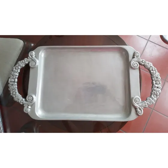 Bandeja De Pewter Rectangular Grande Mexicana Usada