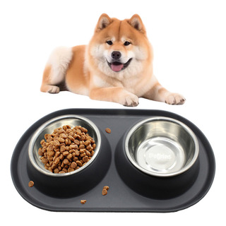Plato Doble Para Perro Con Tapete De Goma Tazón Acero 15 Oz Plato Doble Para Perro Con Tapete De Goma Tazón Acero 15 Oz