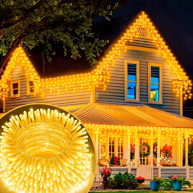 Cascata Natal Luz Fixa 400 Leds 10 Metros Extensivel Branco Quente