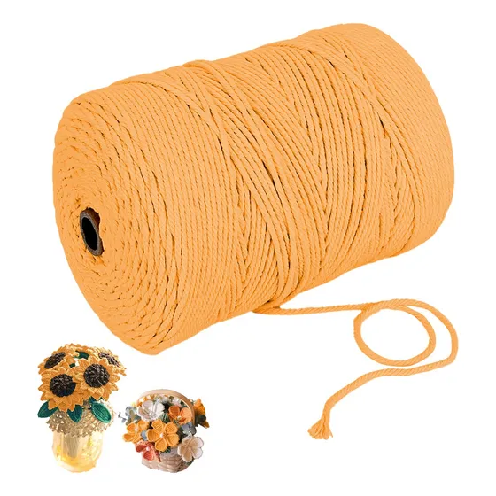 Cordón Macramé Torcido 3mm 500 Metros 100% Algodón, Amarillo