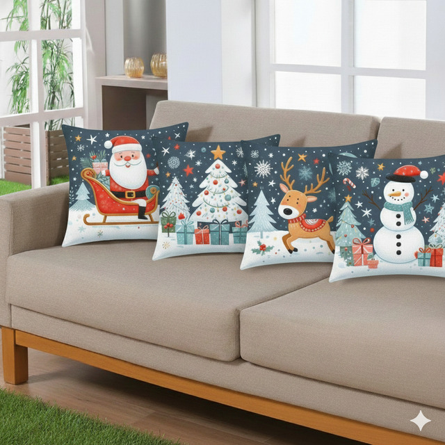 Kit 4 Capas De Almofada P/ Natal Estampas Digitais Natalinas