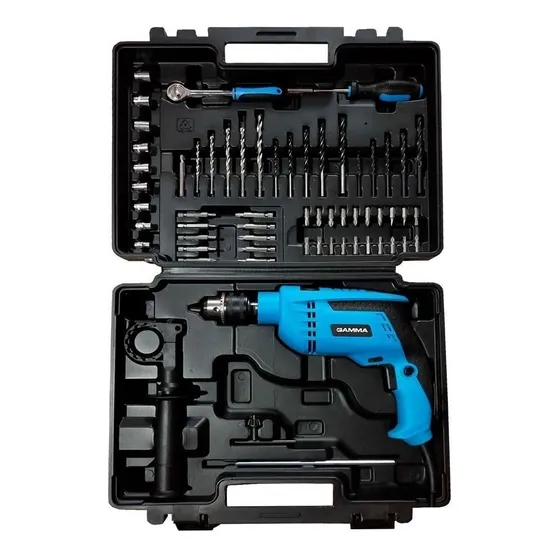 Taladro Percutor Eléctrico Gamma G1904kar 13mm kit con accesorios Celeste