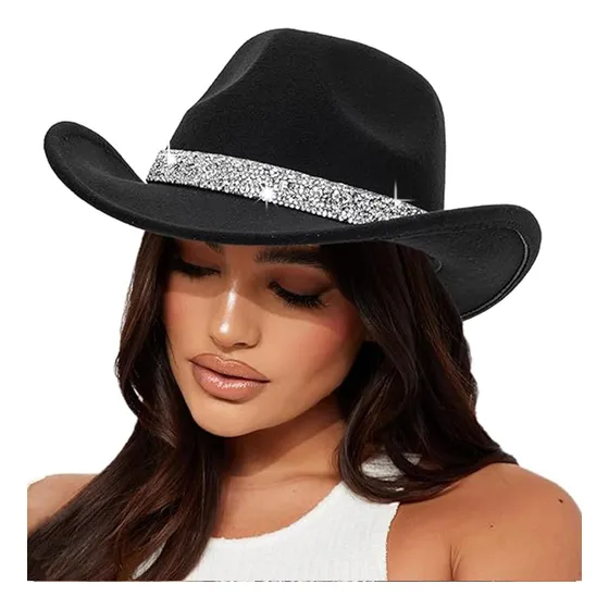 Chapéu Cowboy Importado Camurça Com Faixa Brilho Luxo