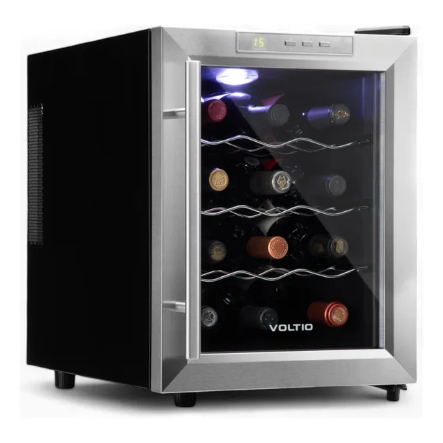 Cava Enfriador De Vinos Para 12 Botellas Capacidad 33 L Temperatura 10 A 18 C° Luz Led Interior Acero Inoxidable Control Temperatura Manual Nevera Mini Refrigerador Frigobar Voltio