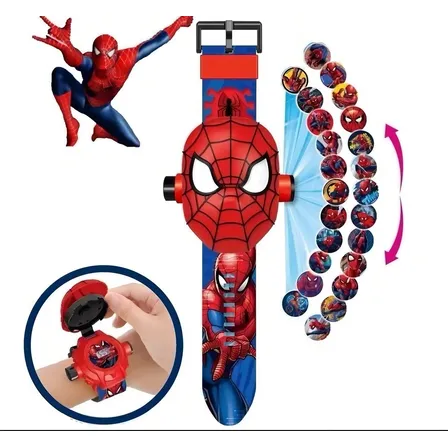 Relógio Infantil Homem Aranha 3d Com Projetor De 24 Imagens