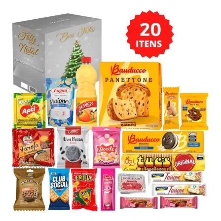 Cesta De Natal Grande 20 Itens Sem Álcool Bauducco Panettone