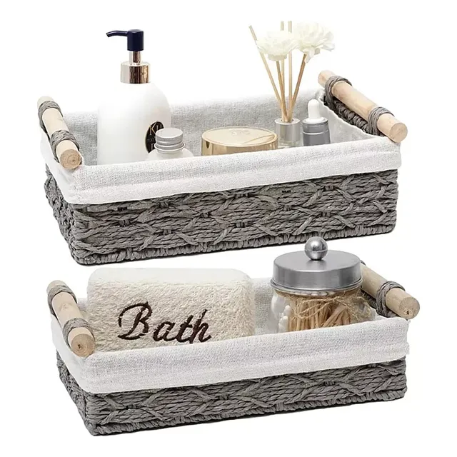 2 Pcs Canastas Organizadora Caja De Almacenamiento De Mimbre Gris Build®