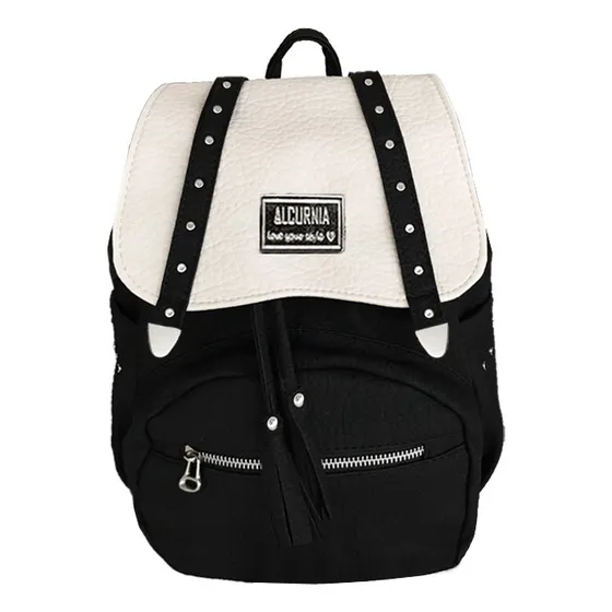 Mochila Eco Cuero Mujer Solapa Con Tachas