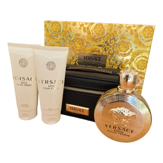 Set Versace Perfume Eros Pour Femme 100 ml Edp Gel100ml Body Lotion 100ml Neceser