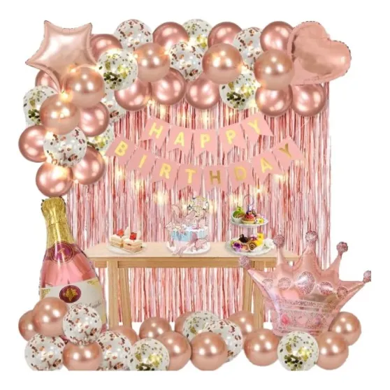 Kit Decoración Cumpleaños Hombre Mujer Rosa Dorado Negro Azu