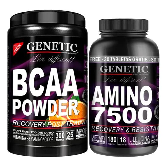 Crecimiento Muscular Amino 7500 Bcaa Powder 25 Servs Genetic