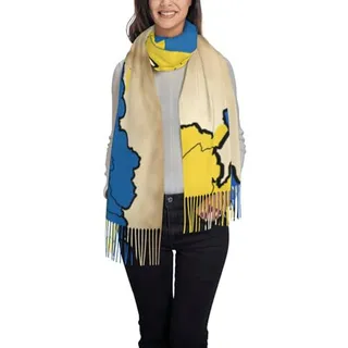 Bufanda Larga Con Flecos Estampada Con Bandera De Ucrania Bufanda Larga Con Flecos Estampada Con Bandera De Ucrania