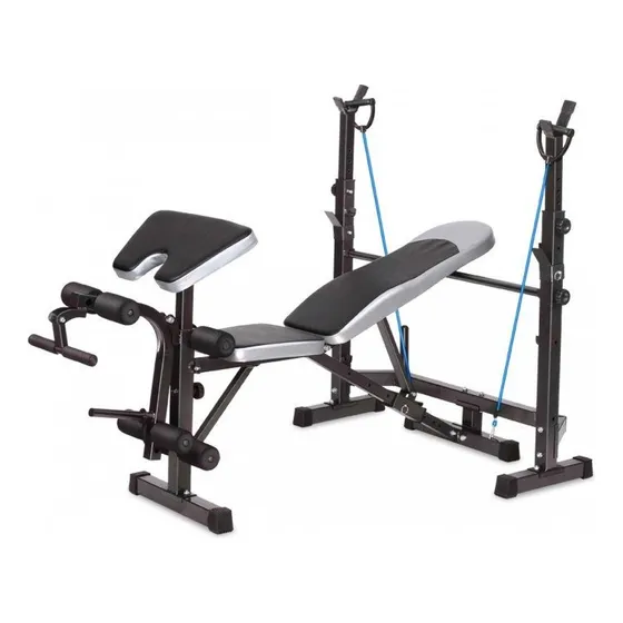 Banca De Pecho + Predicador +racks + Extensor  Pesas Gym