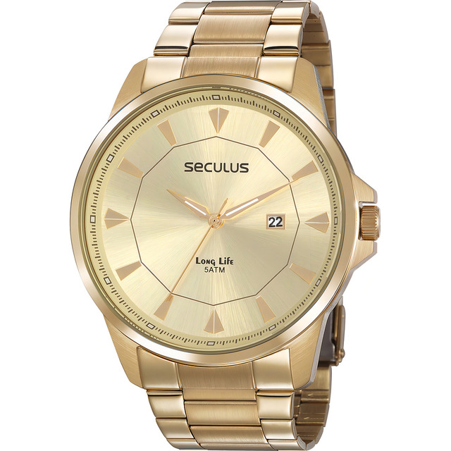 Relógio Seculus Masculino Dourado Long Life 20805gpsvda1 Relógio Seculus Masculino Dourado Long Life 20805gpsvda1
