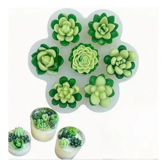 Molde Silicon 7 Suculentas Fondant Vela Chocolate Cactus