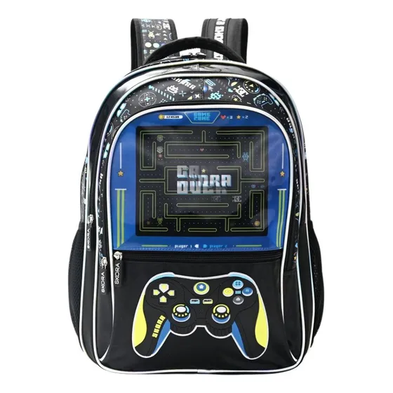 Mochila Escolar Espalda Game Over Skora Reforzada 18pulgadas Color Azul Diseño De La Tela Lisa