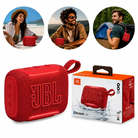 Caixa Som Jbl Go 5 Vermelho Bluetooth Portátil Original Prova D'água Com USB-C IP68 Bateria Recarregável Até 10h Áudio Sem Fio Compacta Resistente Poeira Grave Potente Auracast Premium Leve