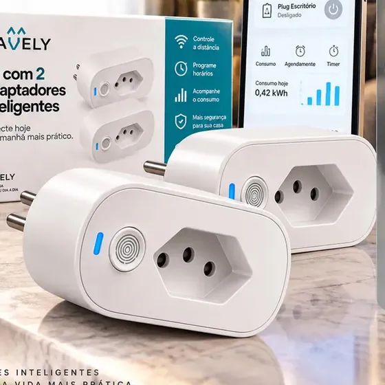 Kit 2 Tomadas Inteligente WiFi Adaptador 16A Bivolt Alexa Google Home Tuya Smart Life Monitor Consum